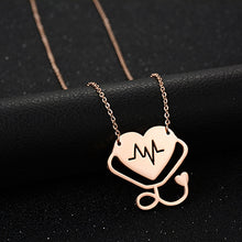 Load image into Gallery viewer, New Fashion Chain Pendants Necklaces For Women Stainless Steel Silver Gold Stethoscope Pendant Heart ECG Heartbeat Necklace
